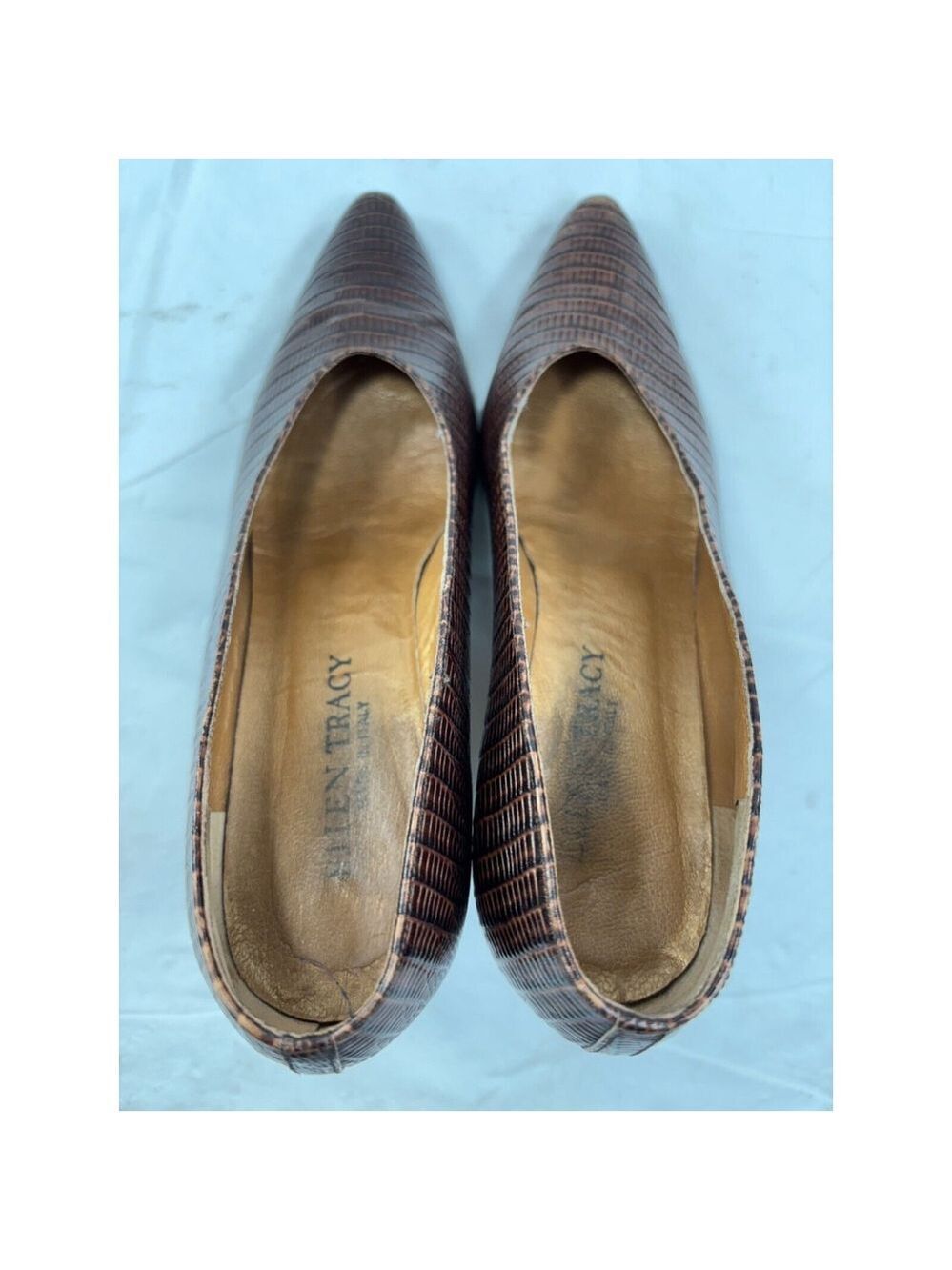 Ellen Tracy Made in Italy Leather Slip On Heels 7 brown - Picture 4 of 11